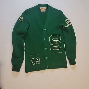 Vintage Lettermans Jacket Sweater Wool Perfect Condition 1949 Football Patches